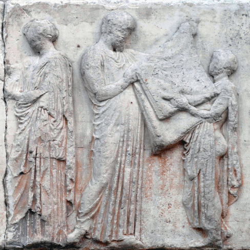 Carving of the peplos blanket ceremony, from the Parthenon